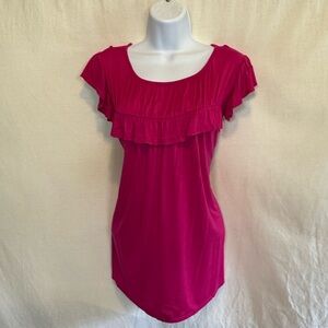 E-54 Bibi Pink Ruffled Short Sleeve Pullover Blouse Size S